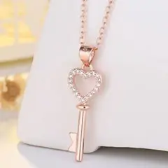 ハート ジルコニア 鍵モチーフ ピンクゴールド ネックレス 新品