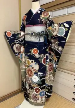 umean成人式　正絹振袖セット　黒紺