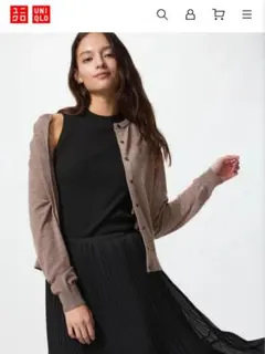 UNIQLO メリノウールクルーネックカーディガン ブラウン