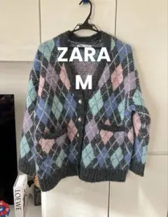 ZARA アーガイル柄 ニット カーディガン Mサイズ