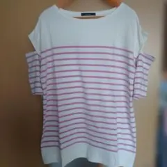 w closet ♥️ボーダー柄 オープンショルダー 半袖Tシャツのサムネイル