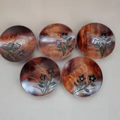 木製　漆塗り　菓子皿　5枚