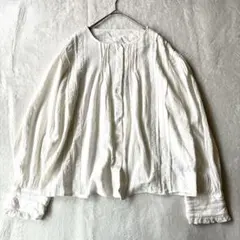 SHEIN Dazy ブラウス 長袖 コットンフリル 前空き 丸襟 XLホワイト
