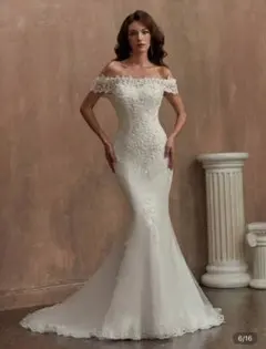 オフショル　ウェディングドレス　マーメイド