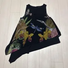 Desigual ノースリーブ チュニック ブラック アニマル柄