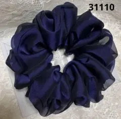 シュシュ31110濃紺のオーガンジー❣️広幅❣️large❣️