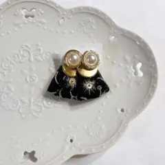 [90]ブラック インド刺繍リボン ハンドメイド ピアス イヤリング