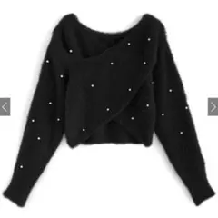 GRL パールカシュクールシャギーニットトップス kz457