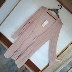 ピンクベージュ編み込みロングカーディガン　　 Lサイズ