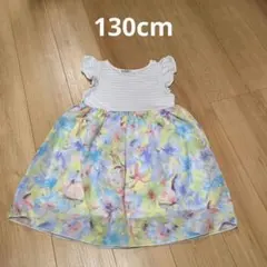 130cm 花柄 ノースリーブ ドッキングワンピース 白 ドレス