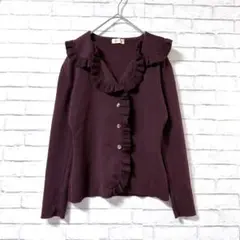 【ファースアファース】フリル付きVネックカーディガン2サイズ襟