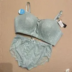 【新品未使用タグ付】ミントグリーン レースブラジャーE75 ショーツセット L