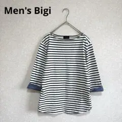 Men's Bigi メンズビギ ボードネックカットソー ボーダー 紺 Mのサムネイル