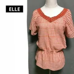 （エル）ELLE PARIS チェック柄ブラウス　半袖　薄手　オープンネックのサムネイル