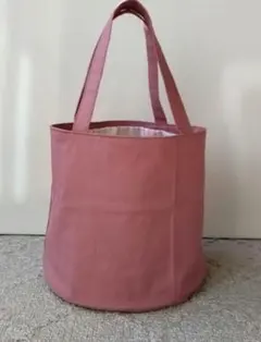 ハンドメイド　帆布　丸底　トートバッグ　ピンク　巾着