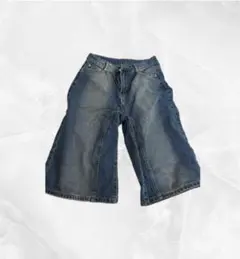 ダークブルー ワイドレッグ デニムショートパンツ y2k系