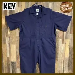 オールインワン つなぎ 半袖 作業着 キー keyワークパンツ ロゴ ネイビー系