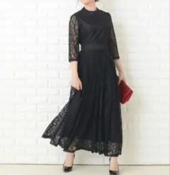 【タグ付き】総レース ロングワンピース ドレス ブラック XXL フォーマル
