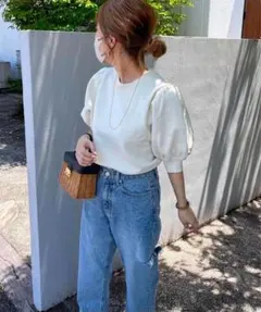 BonjourSaganパフスリーブニット半袖トップス新品未使用タグつき