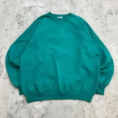 80s　USA製　ヘインズ　スウェット　XL　前V　グリーン　無地　古着