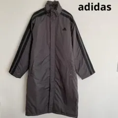 アディダス 中綿入り ベンチコート ロング丈 L チャコールグレー 刺繍