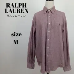 【a1899】RALPH LAUREN 長袖 チェック シャツ M 刺繍 ロゴ