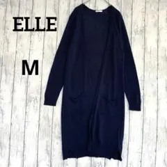 【ELLE】エル　ネイビー 前開きラップロングニットカーディガン　M薄手羽織り