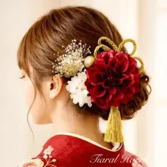 髪飾り 卒業式 袴 成人式 赤 ダークレッド振袖 水引 大輪赤ダリア 写真映え