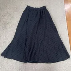 ドット柄 フレアロングスカート 黒