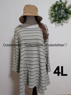 4L♡新品大きいサイズ♡春ニット♡ボーダーヘムラインチュニック