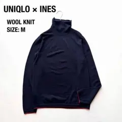 良品✨ユニクロ×イネス ウール100%タートルネックニット 紺 赤 M