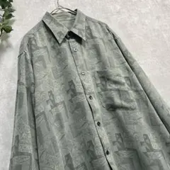 メンズ グリーン系 織模様 ヴィンテージ 総柄 シャツ