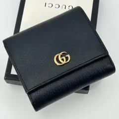 美品✨グッチ　折り財布　マーモント　シボ革　L字　ブラック