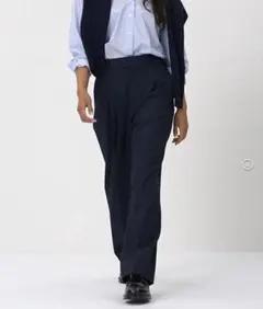 UNIQLO タックワイドパンツ ネイビーM 丈長め