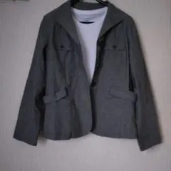 グレー ボタン付きジャケット裏地無し薄手