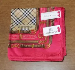 BURBERRY　シルク＆コットン　スカーフ　大判ハンカチ　赤