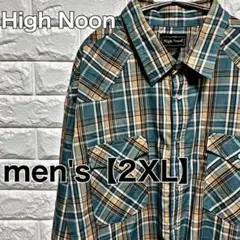 【High Noon】長袖チェックシャツ【メンズ2XL】グリーン K5