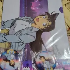 セガラッキーくじ 名探偵コナン 毛利蘭 I賞 缶バッジ2点 J賞 クリアファイル