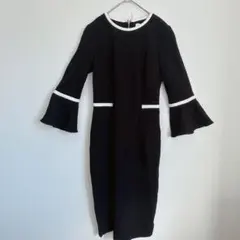 Calvin Klein 黒 ひざ丈 ワンピース 【S】 セミフォーマル フリル