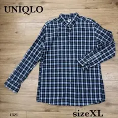 美品❗️ユニクロ『UNIQLO』チェック ボタンダウン シャツ【XL】緑×青