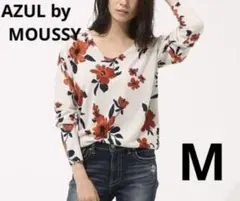 AZUL by MOUSSY フラワー柄 Vネック ニットプルオーバー 長袖 M