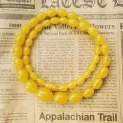 琥珀風ネックレス 昭和レトロ アンバー調 イエロービーズ ヴィンテージ