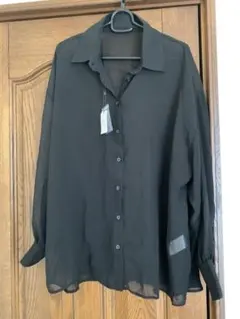 新品未使用　シースルーバルーンスリーブシャツ ブラック