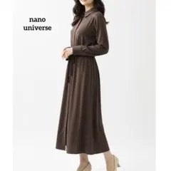 良品 ナノユニバース ニットワンピース 茶 F 長袖 綿混 ロング レディース