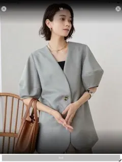 タグ付きテーラードジャケット バルーンスリーブX L