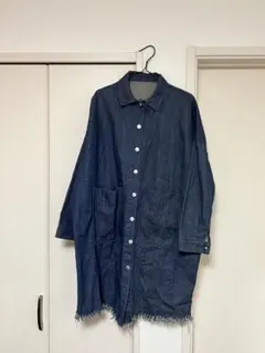 ダークデニム フリンジヘムロングジャケット