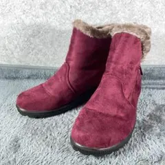 良品✨ショートブーツ（24cm）ムートンブーツ/サイドジップ/赤系