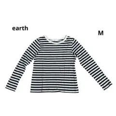 earth 長袖ボーダーTシャツ　M 黒×白