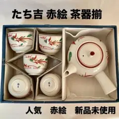 【新品未使用】人気 たち吉 赤絵 茶器揃 急須 湯呑 5客セット 橘吉