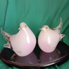Multi Glass 鳥の置物 ペア ガラスオブジェ